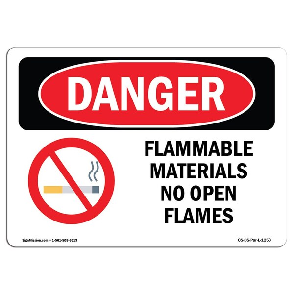 Sign, 3.5" H, 5" W, Flammable Materials No Open Flames, Landscape, DS-D-35-L-1253-10PK
